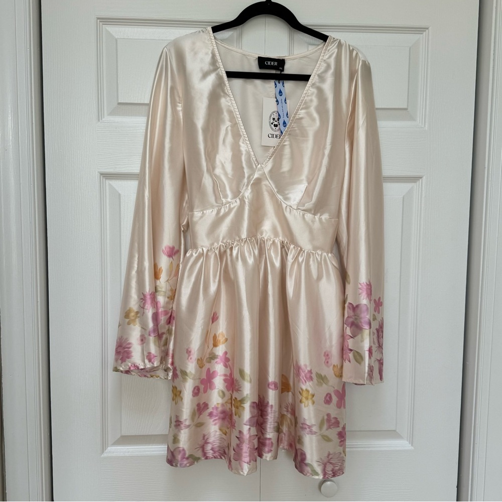 Satin Floral Knotted Ruffle Mini Dress